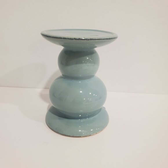 Ceramic Owl Figurine + Candle Holder Set Antiqued Soft Teal Hue & Brown Cozy - Picture 9 of 11